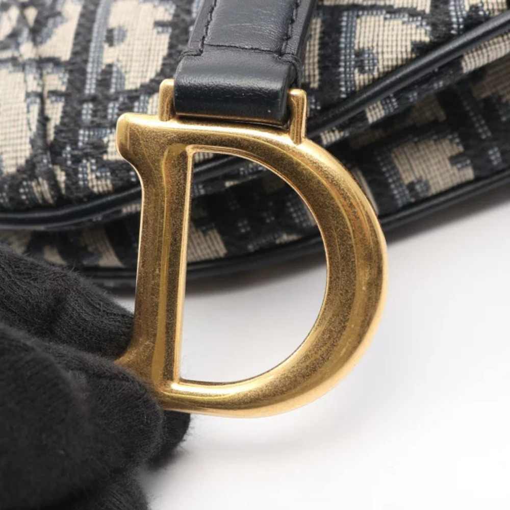 Dior Bag Jacquard Oblique Saddle Blue Navy White Ivory Canvas Handbag Leather - Picture 5 of 8